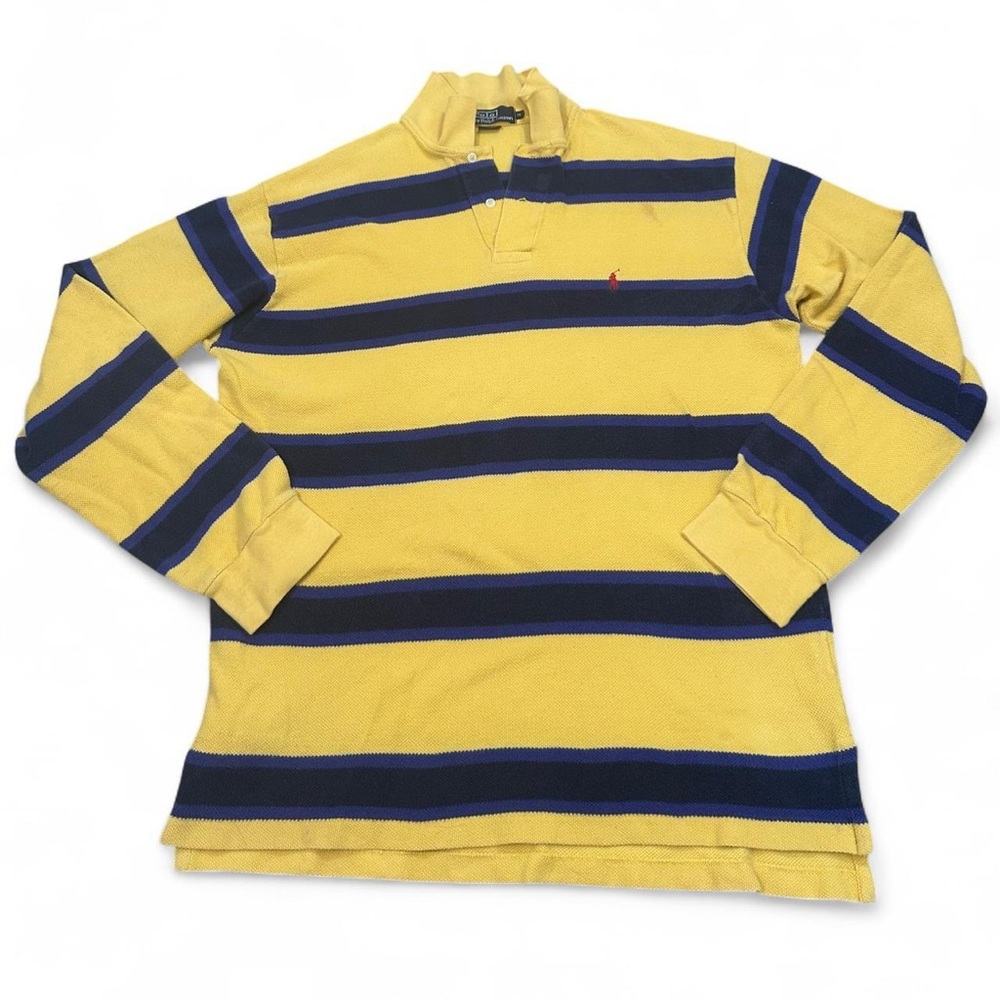 Polo Ralph Lauren Vintage Men’s Yellow Blue Long Sleeve Striped Rugby Shirt XL